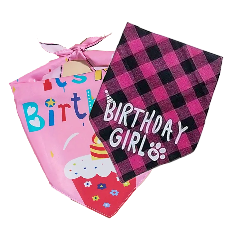 Random Birthday Bandana Girl - Adjustable Polyester Scarf for Small to Large Dogs