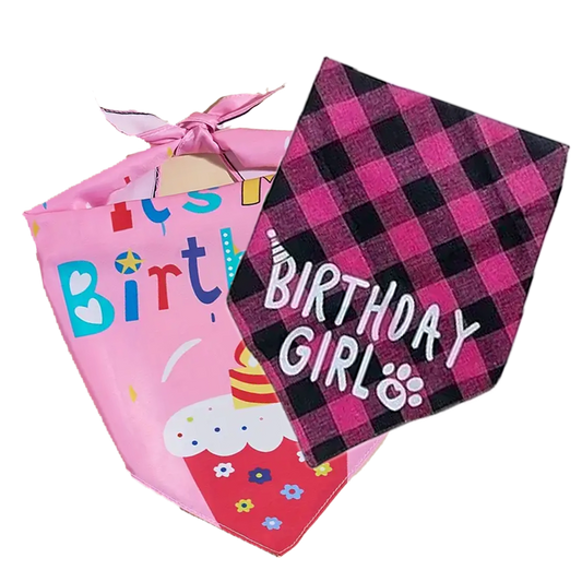 Random Birthday Bandana Girl - Adjustable Polyester Scarf for Small to Large Dogs
